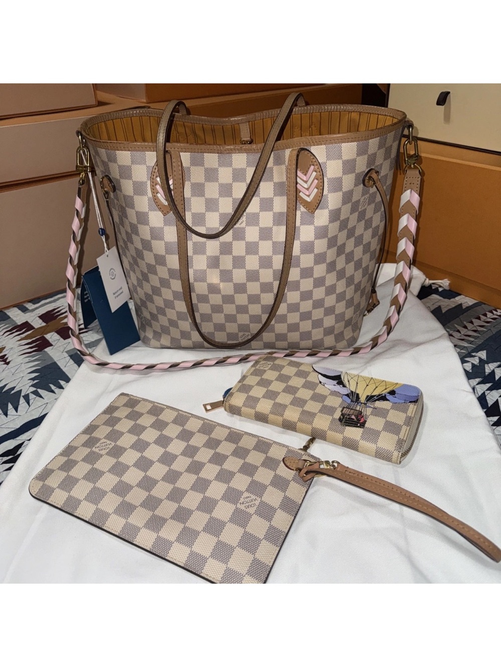 Lt Ed Louis Vuitton braided azur neverfull MM bag, pouch, wallet & strap